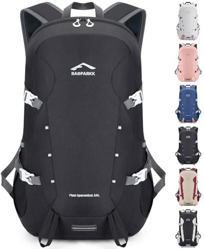 BAGPARKK 35L Lightweight Packable Travel Hiking Backpack Daypack,Water Resistant Camping Daypack (Black（35L）)