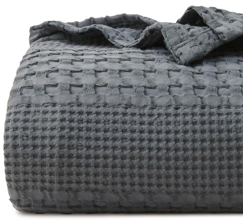 Ivellow Waffeldecke aus 100 % Baumwolle, leichte gewaschene Baumwolldecke für Frühling und Sommer, atmungsaktive Decke für Bett, Sofa, Heimdekoration, Grau, 127 x 152,4 cm