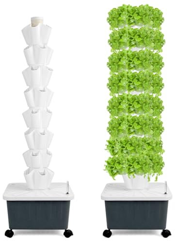 QWORK® Hydroponik Turm Kit 8 Etagen 40 Löcher Pflanzturm Hydroponisches Anzuchtsystem für Kräuter, Obst und Gemüse