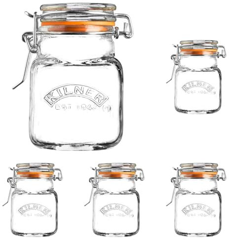 Kilner Clip Top Square Glass Spice Jar - 70 ml, Pack of 5