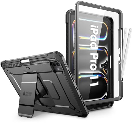 SUPCASE für iPad Pro 11 Zoll Hülle M5/M4 2025/2024 6./5. Generation mit Stifthalter Bumper Case 360 Grad Schutzhülle Cover [Unicorn Beetle Pro] mit Displayschutz und Ständer (Schwarz)