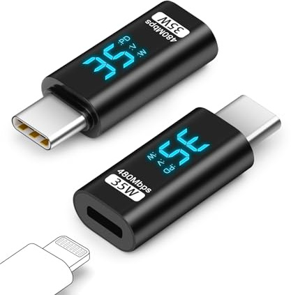 AIYEEN Affichage d'alimentation LED pour Adaptateur Lightning vers USB C, Charge Rapide PD 35 W pour iPhone 15 et Transfert de données, pour Adaptateur Lightning Femelle vers USB Type C mâle
