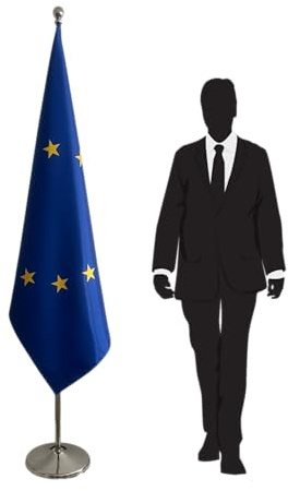 Bandera de la UE de satén con soporte y poste | Soporte de bandera con poste y bandera de Europa | Bandera de Europa con poste y pie | Bandera de Europa en poste | Bandera de Europa en poste | Bandera