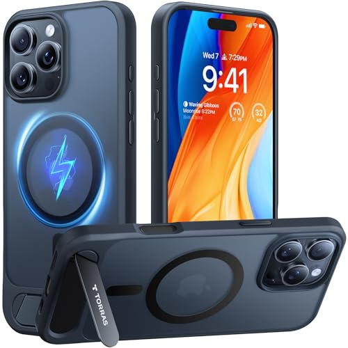 TORRAS Ostand L1 Hülle für iPhone 16 Pro für MagSafe Case, Schwarz | Unsichtbarer Titanständer・starke Magnetkraft・Militärschutz・rutschfeste Haptik・fingerabdruckfest・kratzfest・langlebig