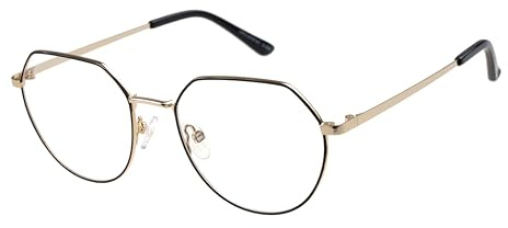DAKOTA Sechseckig Metall Brillen in Gold Black für Damen, Brille mit Sehstärke, optional mit Sonnenbrillen tönung oder Blaulichtfilter (Modell DKO-AOW 03-204)