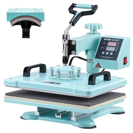 VEVOR Macchina per Trasferimento Termico 300 x 380 mm Macchina per Pressatura a Caldo 2 in 1 con Pressa per Cappelli, Oscillante a 360° Controllo Digitale, per Magliette/Cappelli/Berretti, Verde