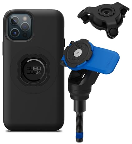 Quad Lock Motorcycle Handlebar Clamp Bolt Phone Mount Kit with Vibration Dampener and iPhone 12/12 Pro MAG Case