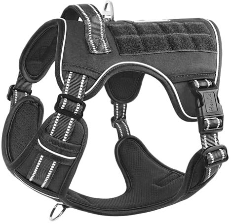 HEELE Hundegeschirr, Metall Taktisches Geschirr, Taktische Hundeweste, Service Hundegeschirr, MOLLE Sicherheitsgeschirr, Brustgeschirre für Hunde, Laufgeschirre für Hunde, Schwarz, M