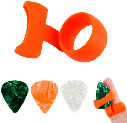 PEUTIER Silicone Guitar Pick Grips with 3pcs Guitar Picks, Ergonomic Guitar Finger Pick Holder Non-Slip Finger Thumb Protector for Acoustic Electric Guitar Bass Ukulele Kalimba (M)