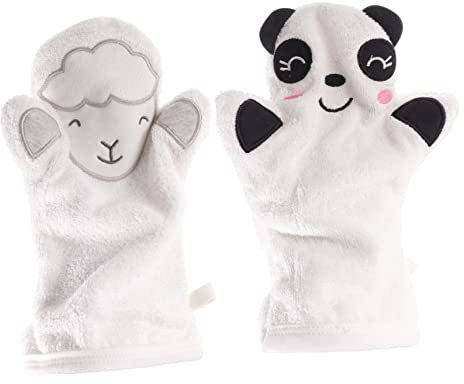 FRCOLOR 2pcs Baby Bath Gloves Large Cartoon Animal Shape Exfoliating Shower Mitts for Boys and Girls Skin Scrubbing Bath Accessories