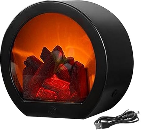 Fausse cheminée électrique sans Flamme Lanterne de cheminée LED réaliste alimentée par USB/Batterie brûleur à bûches électrique Portable de Table Effet feu