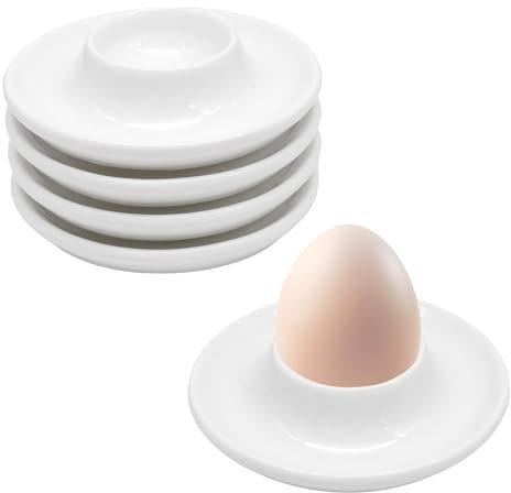 Set de 4 Coquetiers en Porcelaine avec Soucoupe, Coquetiers Stables pour Œufs Durs, Compatibles Lave-Vaisselle, Élégants Accessoires de Table pour Petit-Déjeuner et Brunch