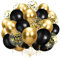 100pcs Ballon Noir et Or,12 Pouces Dorés Latex Hélium Ballon avec Ballons Confettis et 2 Rubans,decoration anniversaire Noir, pour Kit Arche Ballon Mariage Baby Shower Fête Décoration