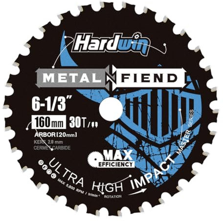 HARDWIN Metallsägeblatt - 160mm (Ø 160x20x2,0mm), 30 Zähne, Keramik-Schneidplatten, geeignet für Stahl, kompatibel mit Bosch/Makita
