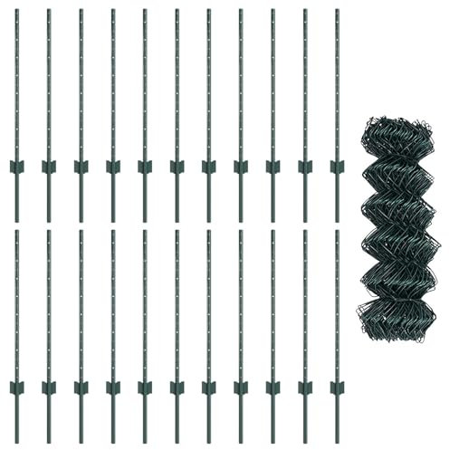 vidaXL Green Chain Link Fence Set - 22 U Posts, 0.8x25m Sturdy Metal Barrier - UV and Easy to Assemble!