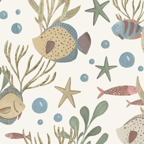 Grandeco Nemo Sealife Fish Nursery Textured Wallpaper, Ochre