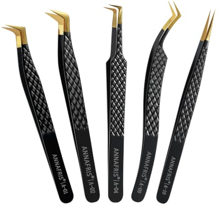 ANNAFRIS Pinzas para Extensiones de Pestañas Pinzas Pestañas Pelo a Pelo Lash Tweezers(A1+2+4+9+10)