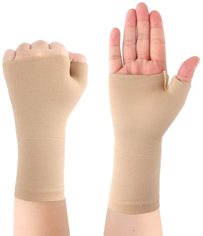 Wrist Thumb Support Gloves for Arthritis Carpal Tunnel Sprain Strain Tendonitis Recovery Women Men Injury Care Brace Compression Hand Mitten for Sports Rock Climbing Joint Pain Relief (Beige, L)