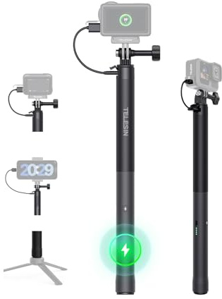 TELESIN 102cm Wiederaufladbarer Selfie Stick Verlängerungs-Monopod mit Ladegriff | 5000mAh Powerbank Ladegriff für GoPro, Insta360, DJI Kameras, iPhone & Android Smartphones (ohne Handyhalterung)
