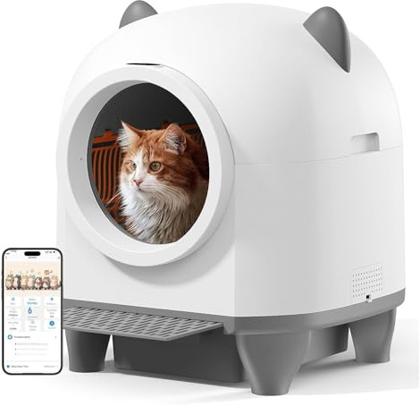 Bac à litière for Chat autonettoyant 80 L Grand bac Automatique Plusieurs Chats Peuvent Utiliser 1 Rouleau de Sacs poubelles Contrôle par Application