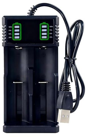 Cargador 18650, Cargador Batería 18650 USB, Compatible con Baterías Recargables Li-Ion 3.7V 18650 21700 20700 26650 18490 18350 17670 17500 16340 14500 10440, Cargador con Luces LED Indicadoras