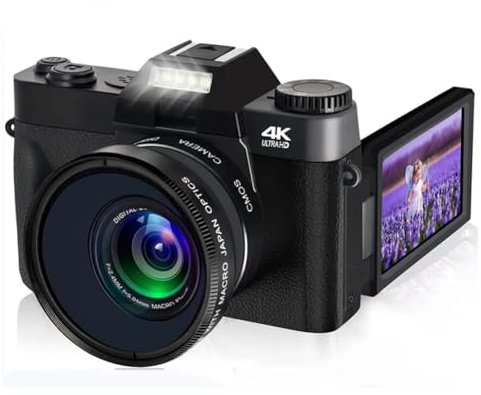 Duanthry Digital Camera Camcorder 4K HD Professional WIFI Webcam Wide Angle 16X Digital Zoom 48MP 3 Flip Screen Recorder