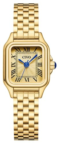 CIVO Orologio Donna Acciaio Inossidabile: Oro Piccolo Analogico a Quarzo Quadrato e Impermeabile con Numerali Romani - Ideale per Donne Professionali - Ufficio e Affari