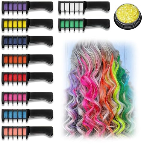 10 Colores Peine de Tiza Para el Pelo,Lavables Tinte para Cabello, Tiza Temporal Lavable Set,peines con tizas para el pelo Premium para Regalos Navidad Fiestas Cosplay DIY regalos para niñas y niños
