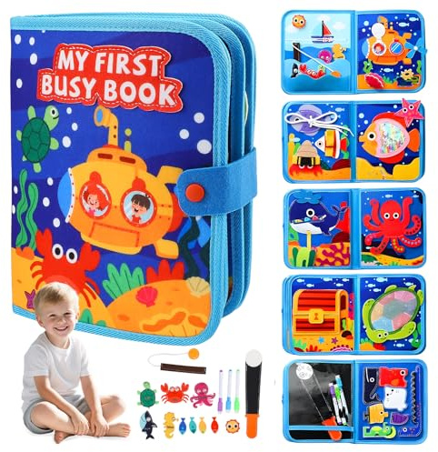 Montessori Busy Board aus Filz Spielzeug mit 12-in-1 Aktivitäten Sensorisches Lernspielzeug für Kleinkinder als pädagogisches Geschenk für Jungen und Mädchen ab 1 Jahr für Reisen im Auto und zu Hause