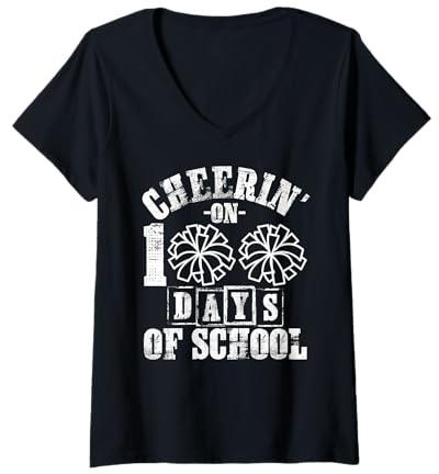 Damen Jubeln Sie 100 Tage lang Spaß im Cheerleader Spirit Squad an T-Shirt mit V-Ausschnitt