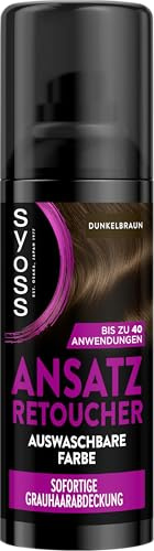 Syoss Ansatz Retoucher Kaschierspray Dunkelbraun (120 ml) | Ansatzspray deckt helleren und grauen Ansatz ab, schweiß- und regenfest, auswaschbare Haarfarbe, bis zu 40 Anwendungen