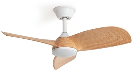 LEDKIA LIGHTING Ventilatore da Soffitto Poros Evo Bianco e Legno con Luce LED CCT, Motore DC 30W Silenzioso, 6 Velocità, 90 cm, 48 dB, Telecomando