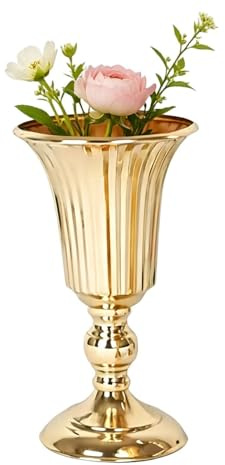 Vaso a forma di tromba dorata, decorazione da tavolo in metallo alto 27 cm, elegante contenitore per fiori per ristorante, hotel, bar, soggiorno, ornamento artigianale per bouquet di candelieri
