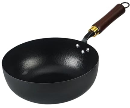 AMSLSIU Sartén wok de hierro con mango cómodo Sartén antiadherente versátil Diferentes métodos de cocción en estufa Para Sistema de inducción Cocina de, Negro, Diámetro 24 cm
