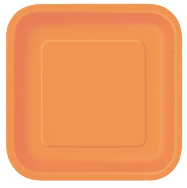 14 Assiettes carrées en carton oranges 22 cm - Orange - Taille Unique
