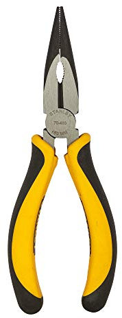 STANLEY 70-483 6'' Sturdy Steel Long Nose Plier Double Color Sleeve, Ergonomically Designed Dynagrip Handle with Finger Guards, Fully Heat Treated Forged Carbon Steel Jaws, Used to Cut Small Wires