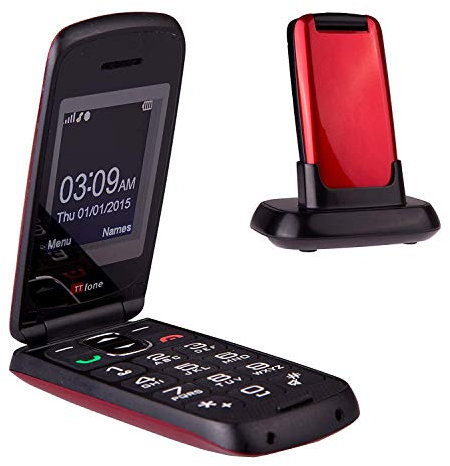 TTfone Star Big Button Simple Easy To Use Flip Mobile Phone Pay As You Go (O2 Bundle with £10 Credit, Red)