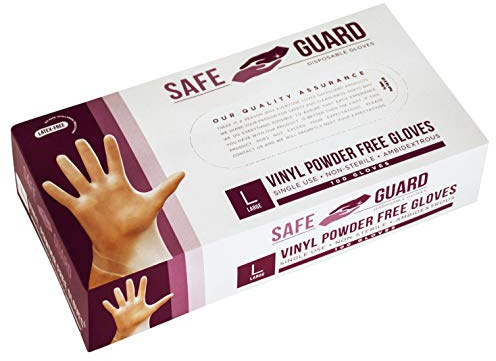 Safeguard Vinyl Powder Free Gloves, Large, 100 Count