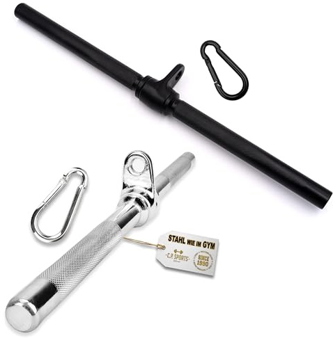 C.P. Sports Bizeps Trizeps Stange | 50 cm Stahl Griff gerade | Latzugstange kurz/Zugstange für Kabelzug, Seilzug – Trainingsstange für Krafttraining, Fitness, Home Gym