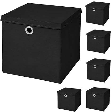 StickandShine 6er Set Schwarz Faltbox 28 x 28 x 28 cm Aufbewahrungsbox faltbar mit Deckel