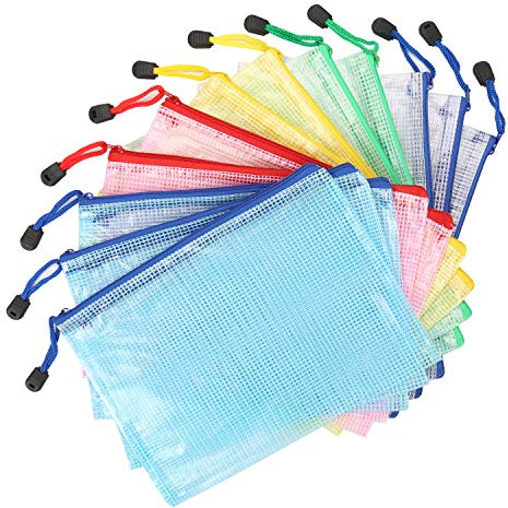 Kasimir Dokumententasche A5-12 Stück Sammelmappe din A5 Kunststoff Reißverschlusstasche Set wasserdicht Mesh Bags Dokumententasche zip mit Reissverschluss für Büros Schulreise Zubehör