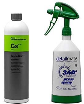 detailmate Set - Koch Chemie Green Star Universalreiniger 1L Made by Kwazar Mercury Super PRO+ 360 Grad Sprühflasche. Double Action Trigger, 1 Liter