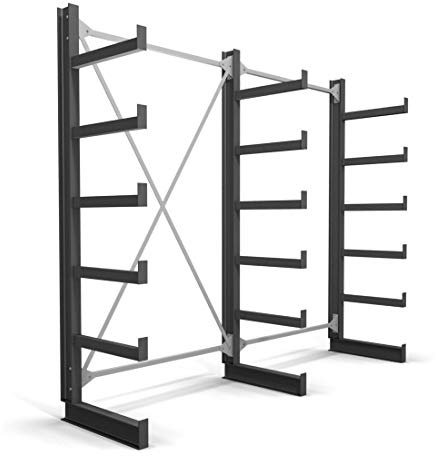 STIER Kragarmregal, einseitig, 2 Felder mit 5 Ebenen, BxHxT 2600x2000x500mm, Regalsystem mit 5 gleich langen Kragarmen, Tragkraft pro Kragarm 200kg, Lagersystem mit stabiler Bodenverankerung