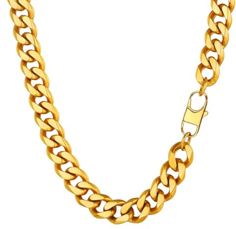 PROSTEEL herrhalsband, klassisk pansarkedja, 3/6/9/12 mm bred, kubansk länkkedja för män, hiphop-kedja, cuban-kedja, rostfritt stål/18k förgylld, 36/46/51/55/61/66/71/76cm, Rostfritt stål