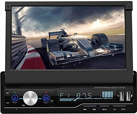 Garsent Lecteur de Voiture 7 Pouces Radio FM Lecteur MP5 à écran Tactile Système Audio Stéréo HD Rétractable avec Bluetooth Main Libre USB/Carte AUX/TF/Bluetooth 4.0