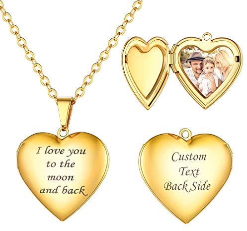 U7 Herzkette Anhänger zum Öffnen mit 55cm Halskette 18K Vergoldet Herz Medaillon mit I love you to the moon and back Gravur für Photo Bilder Amulett Weihnachten Modeschmuck für Frauen Freundin