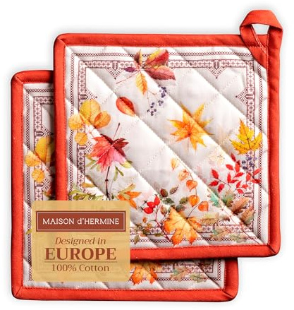 Maison d 'Hermine Amarante 100% cotone, set di 2 presine con anello resistente al calore per barbecue Cucina Grigliare Microonde Barbecue Ringraziamento/Natale (20cm x 20cm)