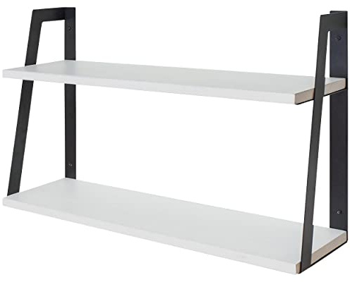 LifeGoods 2-stöckige Holz Schweberegale | 20kg Kapazität | Rustikale Hängeregale für Küche, Wohnzimmer und andere Wanddekoration | Industrial Wandregale | Wandaufbewahrung | Weiß