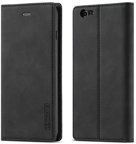 QLTYPRI Hülle für iPhone SE 2022 5G/iPhone SE 2020/iPhone 8/iPhone 7, Vintage Matte Handyhülle mit Kartenfach Geld Slot Ständer PU Ledertasche Flip Schutzhülle für iPhone 7/8/SE 2/SE 3 - Schwarz