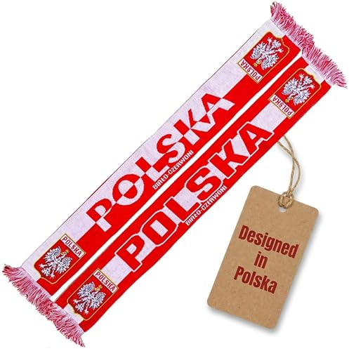 Generisch Polen Schal (Polska Strickschal) – Fanartikel für Fußballbegeisterte – 100% Polyacryl, Rot-Weiß, 145 x 18 cm
